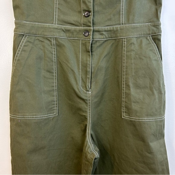 Chelsea28 Army Green Stitch Detail Canvas Sleeveless Button Up Jumpsuit Large - Picture 7 of 12